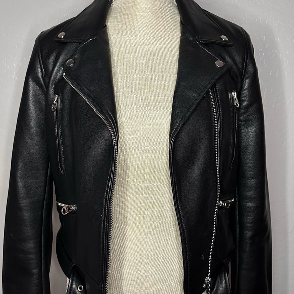 Zara Black Leather Jacket Asymmetrical Design - Picture 9 of 14